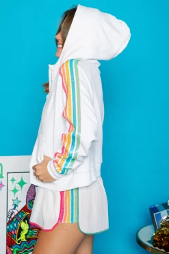 Outlet Queen Of Sparkles White Rainbow Side Half Zip Sweatshirt