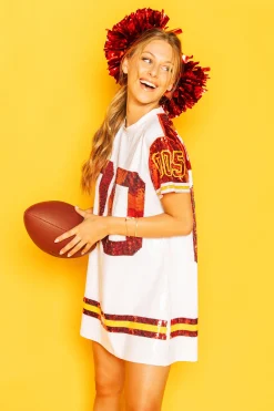 Online Queen Of Sparkles White, Red/Yellow Full Sequin Jersey Dress