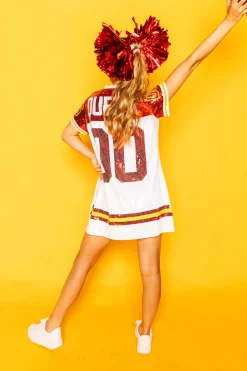 Online Queen Of Sparkles White, Red/Yellow Full Sequin Jersey Dress
