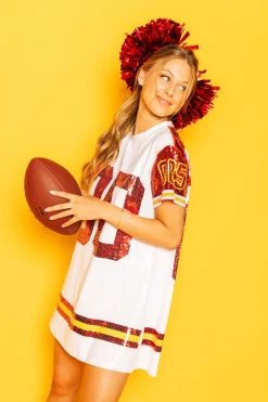 Online Queen Of Sparkles White, Red/Yellow Full Sequin Jersey Dress