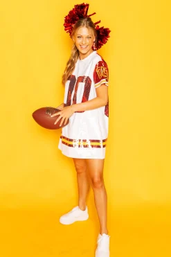Online Queen Of Sparkles White, Red/Yellow Full Sequin Jersey Dress