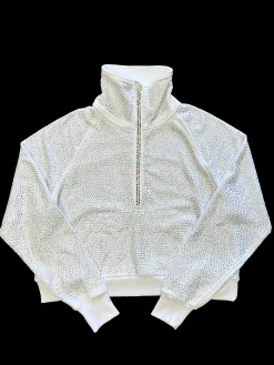 Best Queen Of Sparkles White Rhinestone Half Zip Sweatshirt