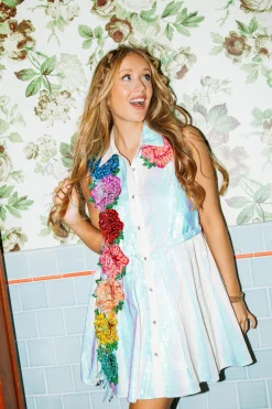 Hot Queen Of Sparkles White Sequin Sleeveless Flower Dress