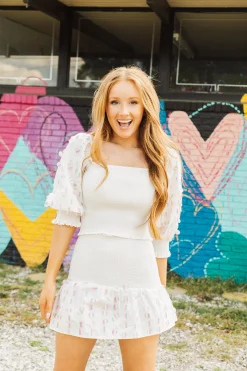 Best Sale Queen Of Sparkles White Smocked Rainbow Sequin Pailette Skirt
