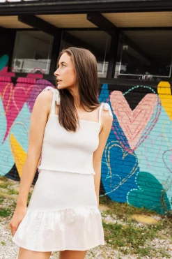 Best Queen Of Sparkles White Smocked Sequin Tie Tank