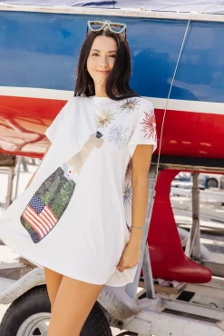 Cheap Queen Of Sparkles White Usa Popping Champagne Tee Dress