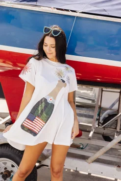 Cheap Queen Of Sparkles White Usa Popping Champagne Tee Dress