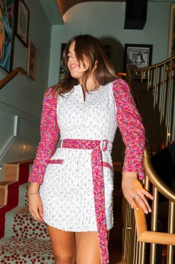 Outlet Queen Of Sparkles White With Rainbow Sequin Sleeves Dress