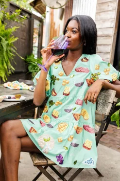 Sale Queen Of Sparkles Wine & Charcuterie Poof Sleeve Dress Mint