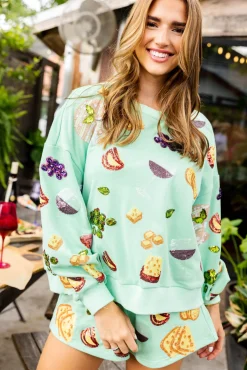 Online Queen Of Sparkles Wine & Charcuterie Sweatshirt Mint