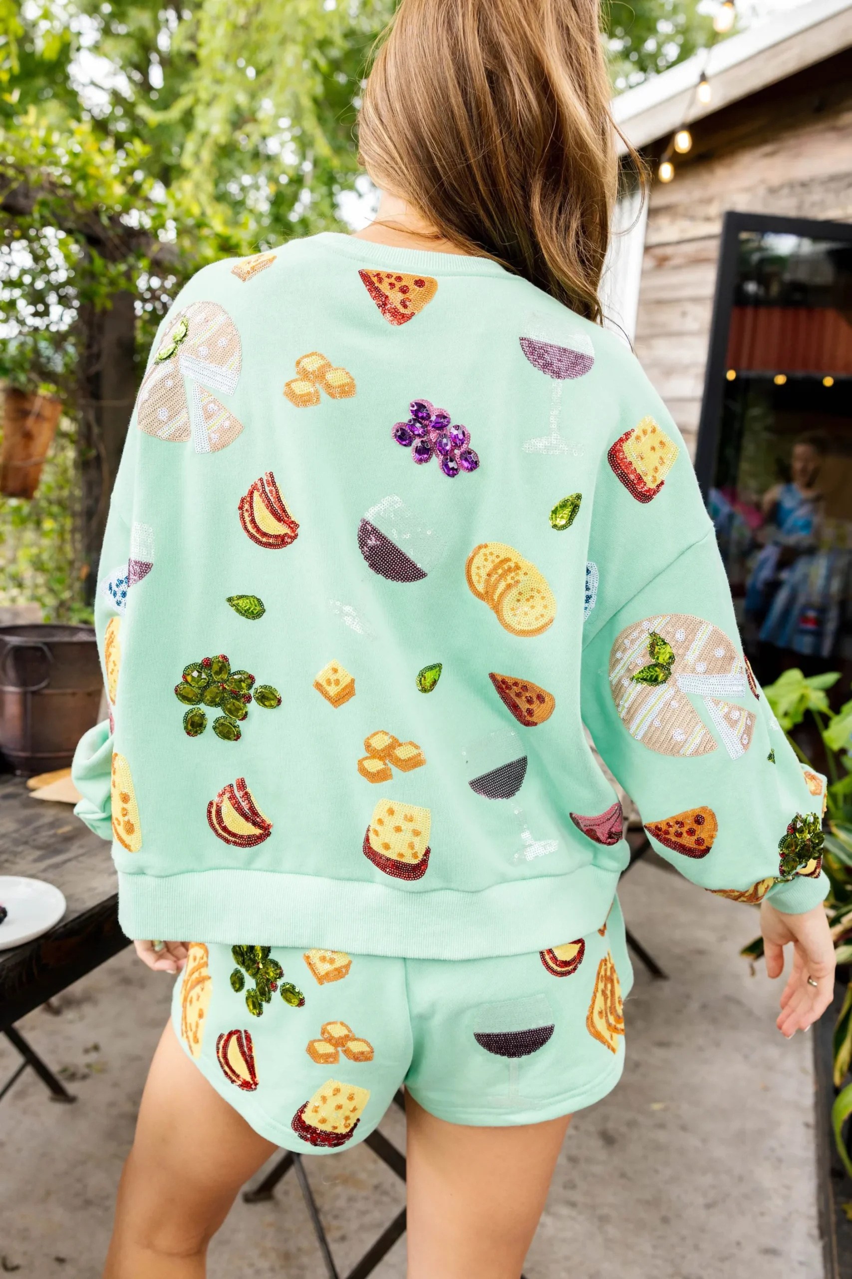 Online Queen Of Sparkles Wine & Charcuterie Sweatshirt Mint