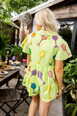 Outlet Queen Of Sparkles Wine Romper Lime Green