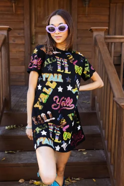 Store Queen Of Sparkles Y'All All Over Tee Dress Black