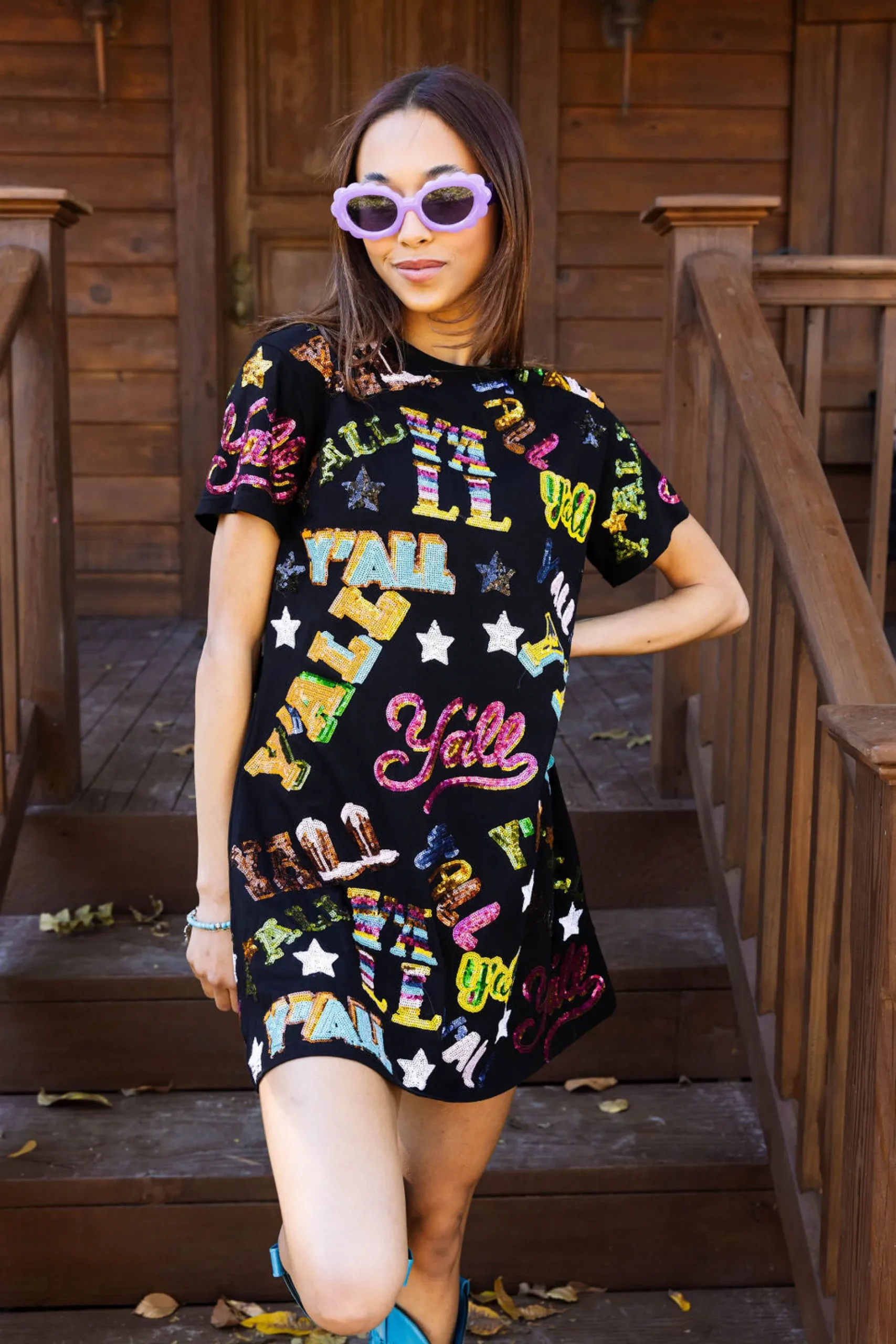 Store Queen Of Sparkles Y'All All Over Tee Dress Black