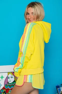 Sale Queen Of Sparkles Yellow Rainbow Side Half Zip Sweatshirt