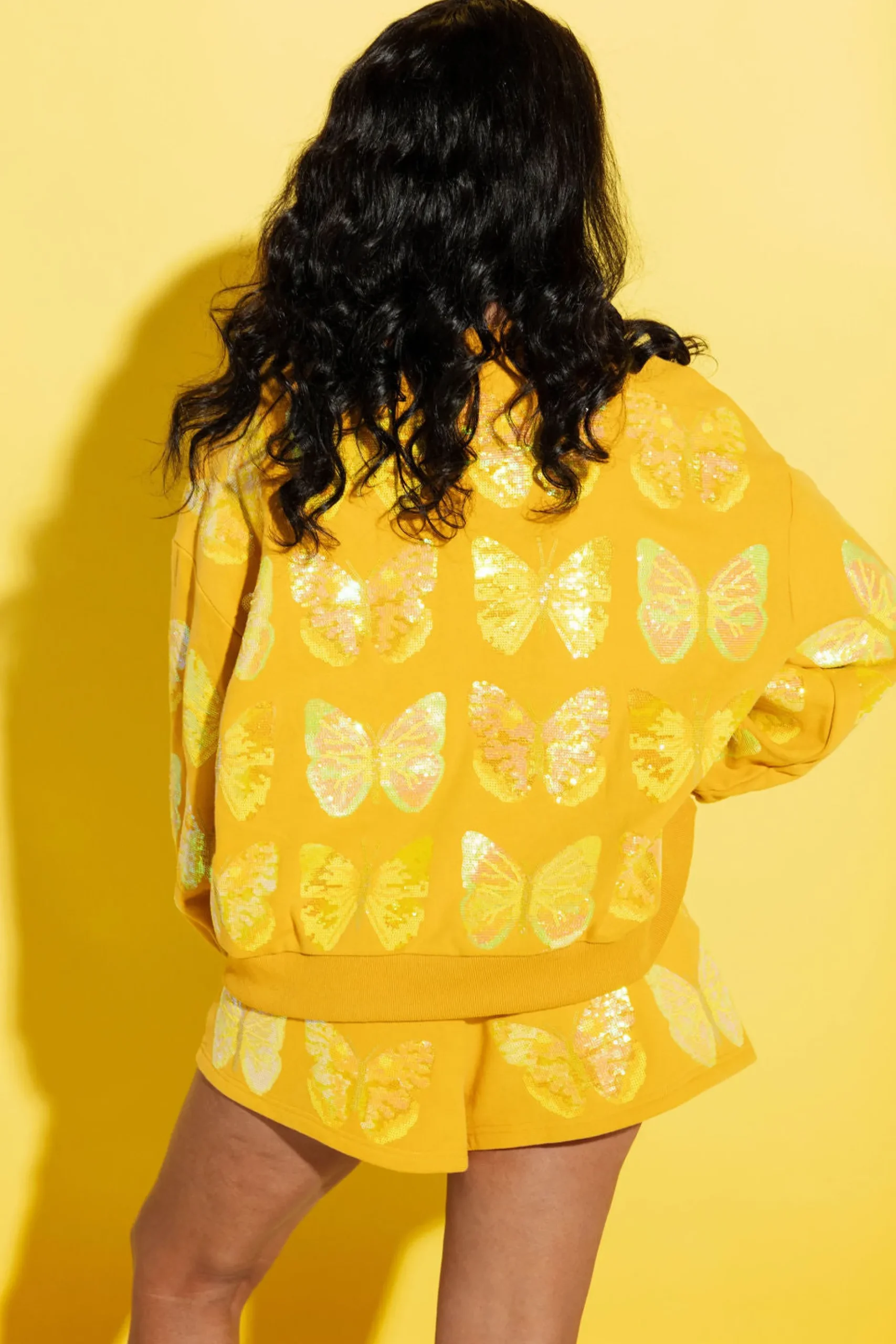 Cheap Queen Of Sparkles Yellow Scattered Butterfly Shorts