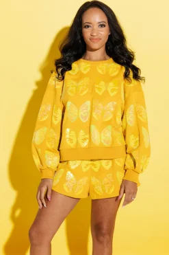 Cheap Queen Of Sparkles Yellow Scattered Butterfly Shorts
