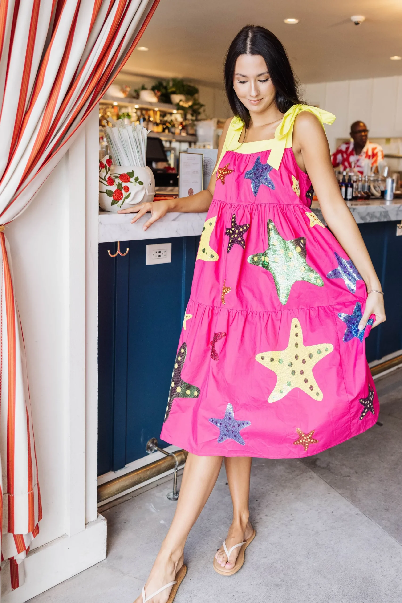 Cheap Queen Of Sparkles Yellow Tie Starfish Maxi Dress Pink