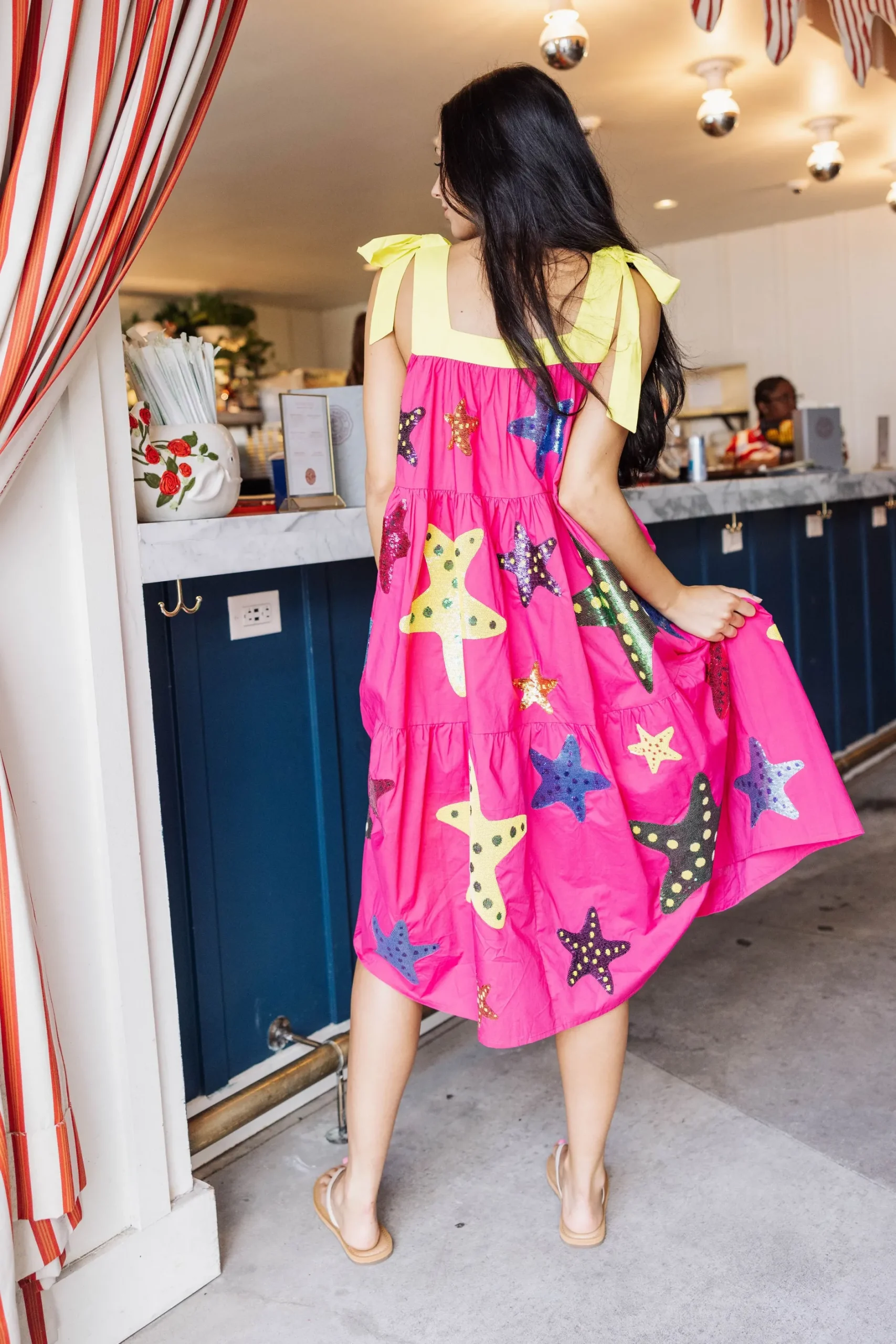 Cheap Queen Of Sparkles Yellow Tie Starfish Maxi Dress Pink