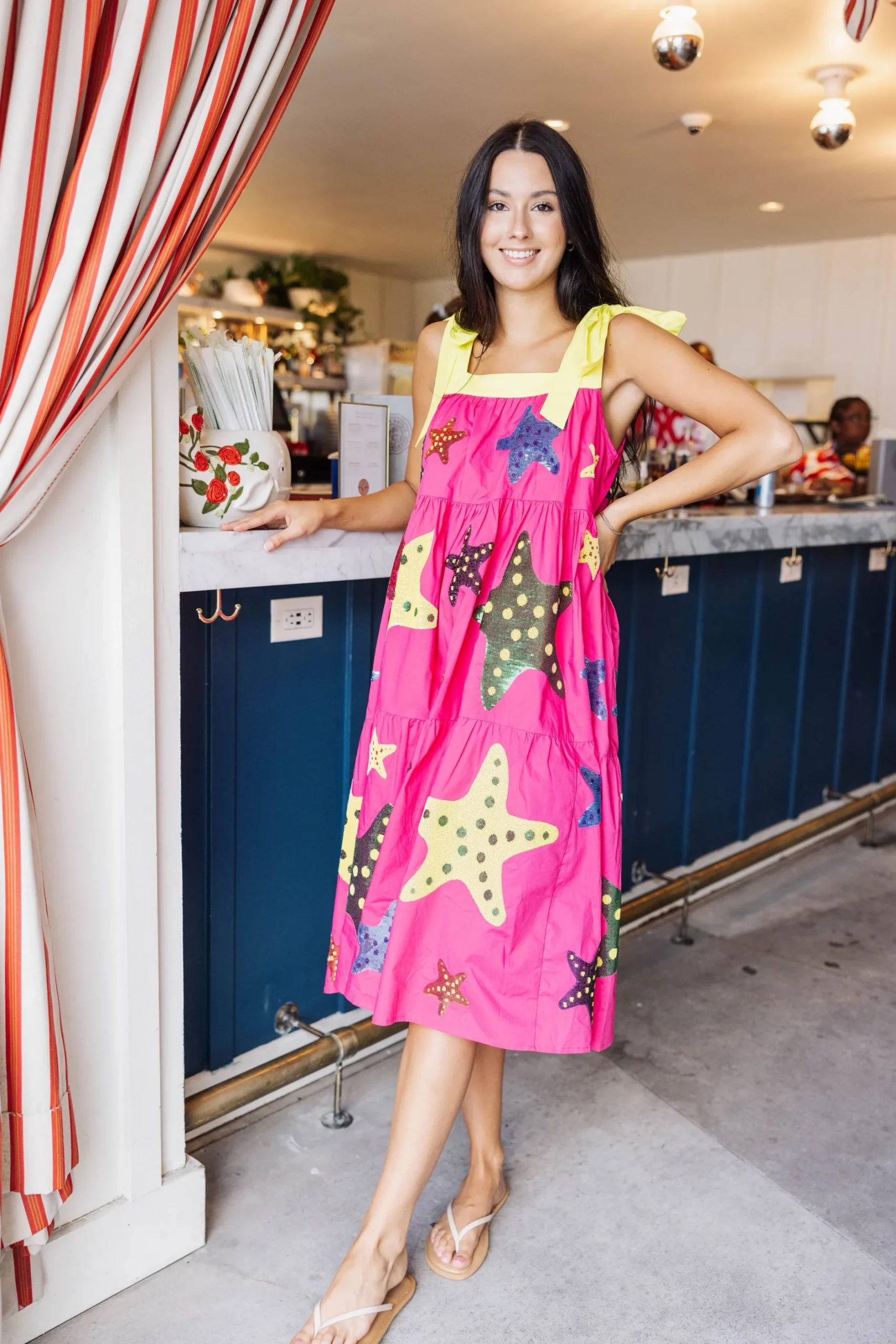 Cheap Queen Of Sparkles Yellow Tie Starfish Maxi Dress Pink